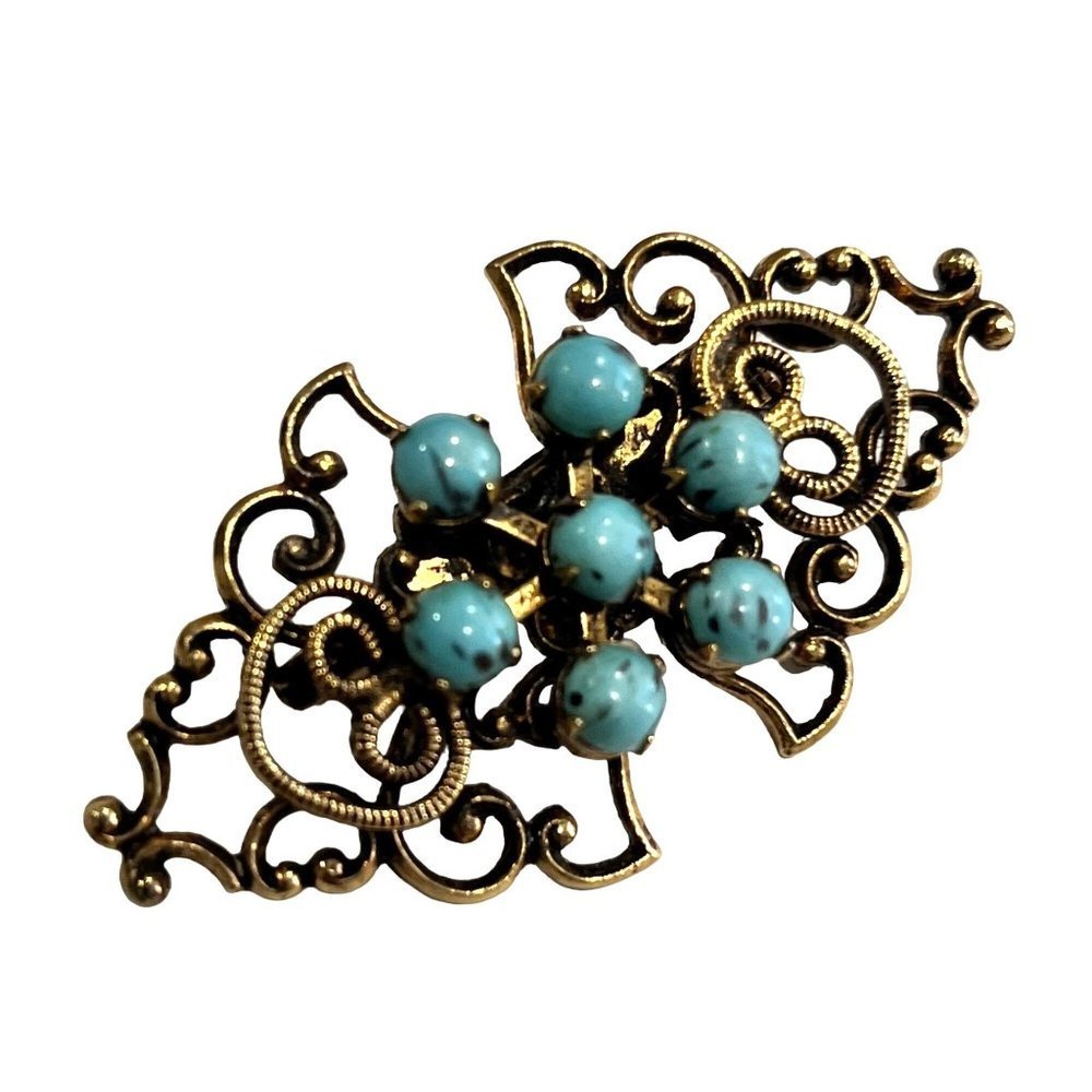VTG 1950's Art Nouveau Turquoise Brooch Fashion Jewelry 2" - Picture 2 of 7